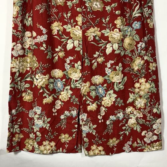 Vintage Cherry Red Skirt Floral Maxi Button Front Orvis Linen Blend NEW 12 USA - Picture 10 of 12